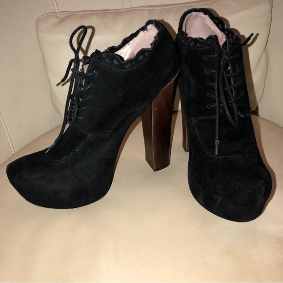 Betsey Johnson Shoes - Betsey Johnson Tipps granny style black suede leather ankle booties size 7